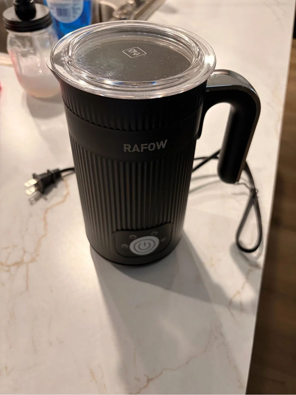 RAFOW Electric Milk Frother — Black with Clear Lid